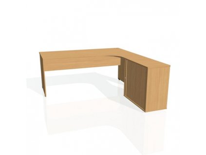 Pracovný stôl Gate, ergo, ľavý, 180x75,5x200 cm, buk/buk