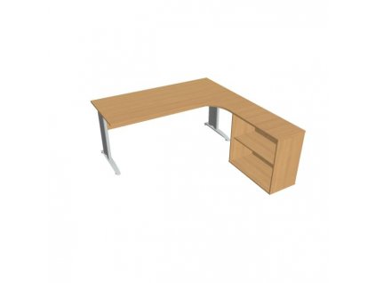 Pracovný stôl Cross, ergo, ľavý, 180x75,5x200 cm, buk/kov