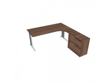 Pracovný stôl Flex, ergo, ľavý, 180x75,5x200,0 (80x40) cm, orech/kov