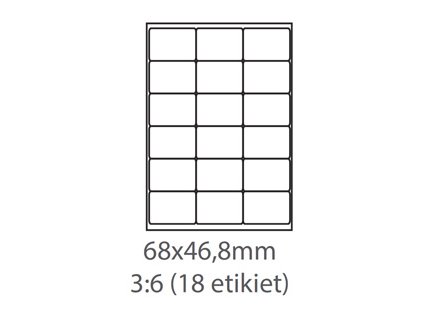 etikety samolepiace 68x46,8 univerzálne biele 18ks/A4 (100 listov A4/bal.)