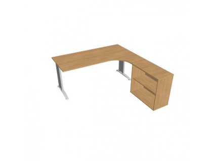 Pracovný stôl Flex, ergo, ľavý, 180x75,5x200,0 (80x40) cm, dub/kov