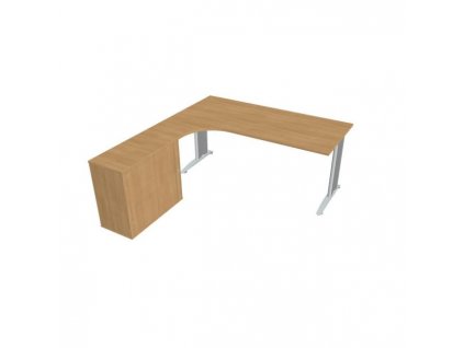 Pracovný stôl Flex, ergo, pravý, 180x75,5x200,0 (40x80) cm, dub/kov