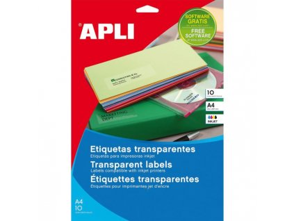 Etikety polyesterové priehľadné 210x297mm APLI A4 inkjet 10 hárkov