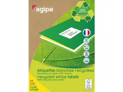 Etikety univerzálne recyklované 38x21,2mm Agipa A4 100 hárkov