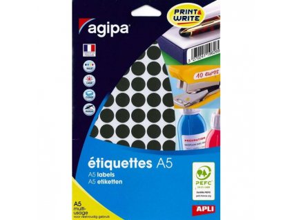 Etikety kruhové 15mm Agipa A5 čierne