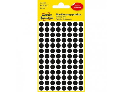 Etikety kruhové 8mm Avery čierne