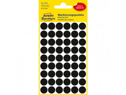 Etikety kruhové 12mm Avery čierne