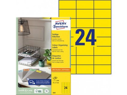 Etikety farebné 70x37mm Avery A4 100 hárkov žlté