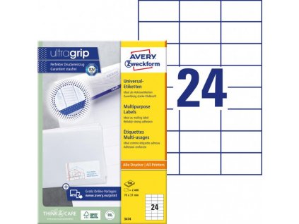 Etikety univerzálne 70x37mm Avery A4 100 hárkov