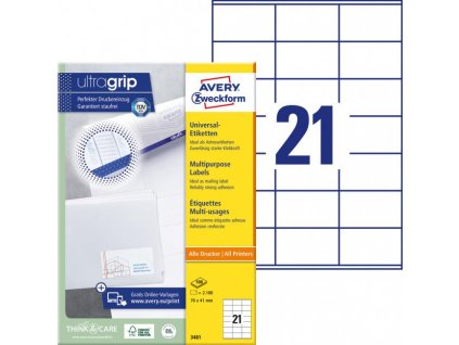 Etikety univerzálne 70x41mm Avery A4 100 hárkov