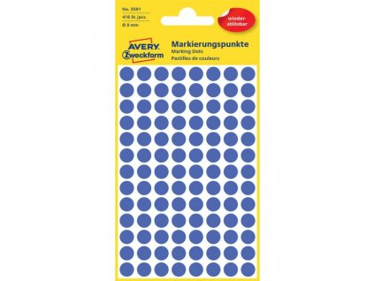 Etikety kruhové 8mm Avery odnímateľné modré