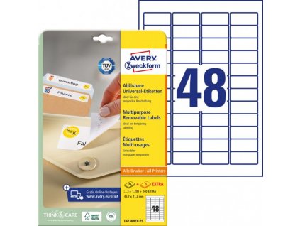 Etikety univerzálne odnímateľné 45,7x21,2mm Avery A4 25+5 hárkov