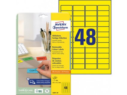 Etikety Avery odnímateľné 45,7x21,2 mm, žlté