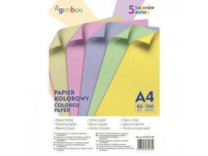 Farebný papier Gimboo A4, 100 listov, 80g, 5 pastelových farieb