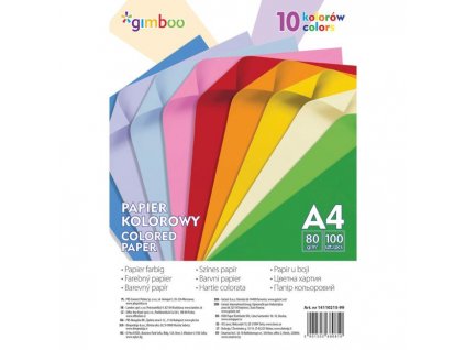 Farebný papier Gimboo A4, 100 listov, 80g, 10 neónových farieb