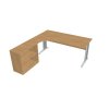Pracovný stôl Cross, ergo, pravý, 180x75,5x200 cm, dub/kov