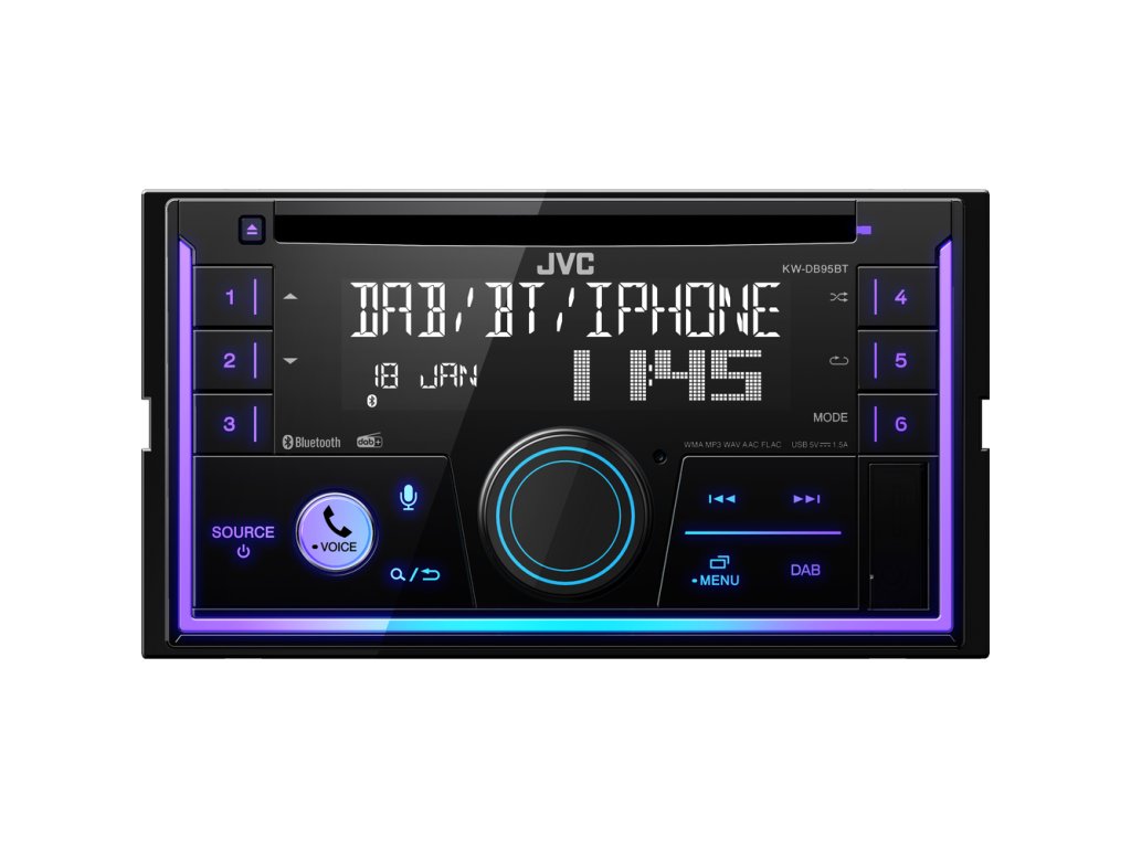 JVC DAB+ / FM 2DIN autorádio s CD/USB/AUX/Bluetooth/Multicolor