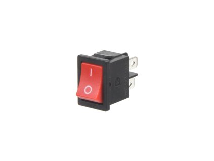 Spínač kolébkový hranatý 6A, červené tlačítko