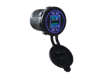 2x USB nabíječka voděodolná do panelu, QC3.0, modrá