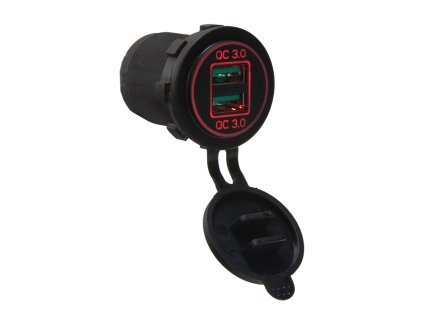 2x USB nabíječka voděodolná do panelu, QC3.0, červená