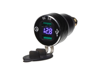 2x USB nabíječka s voltmetrem, do zásuvky DIN, QC 3.0
