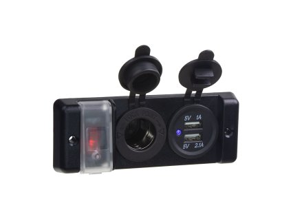 Dvojitá zásuvka do panelu 1x CL, 2x nabíječka USB + vypínač s jističem 16A
