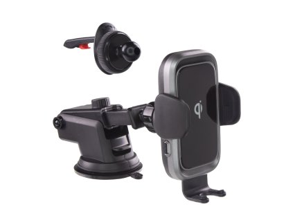 Držák s Qi dobíjením, motoricky ovládaný s chlazením, 2 typy uchycení v ceně