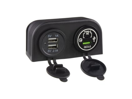 Dvojitá zásuvka s panelem 3x USB-A + 1x USB-C nabíječka