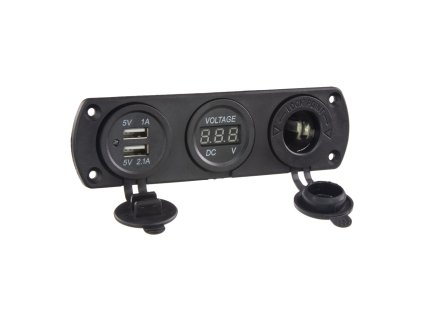 Trojitá zásuvka do panelu CL, Voltmetr, 2x USB nabíječka
