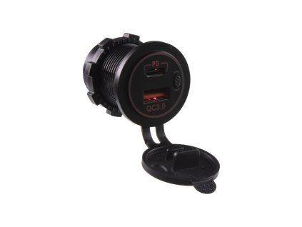 USB nabíječka QC3.0 + USB-C, červené podsvícení