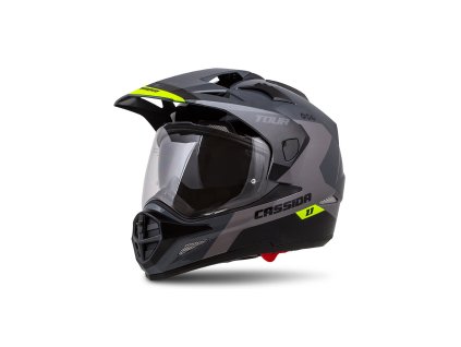 Přilba Cassida TOUR 1.1 SPECTRE (ŠEDÁ/SVĚTLE ŠEDÁ/ŽLUTÁ FLUO/ČERNÁ, PLEXI S PŘÍPRAVOU PRO PINLOCK)