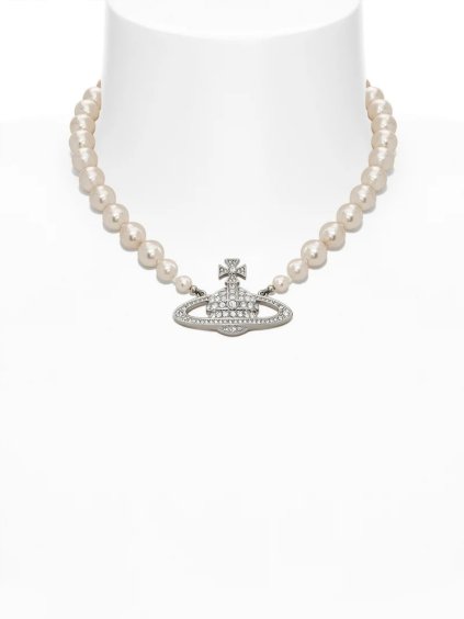 Náhrdelník - ONE ROW PEARL BAS RELIEF CHOKER strieborný