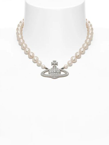 Necklace - ONE ROW PEARL BAS RELIEF CHOKER
