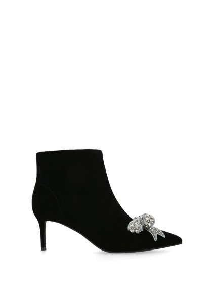 Čižmy - BELGRAVIA BOW ANKLE BOOT BLACK VELVET čierne