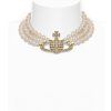 Náhrdelník - THREE ROW PEARL BAS RELIEF CHOKER zlatý