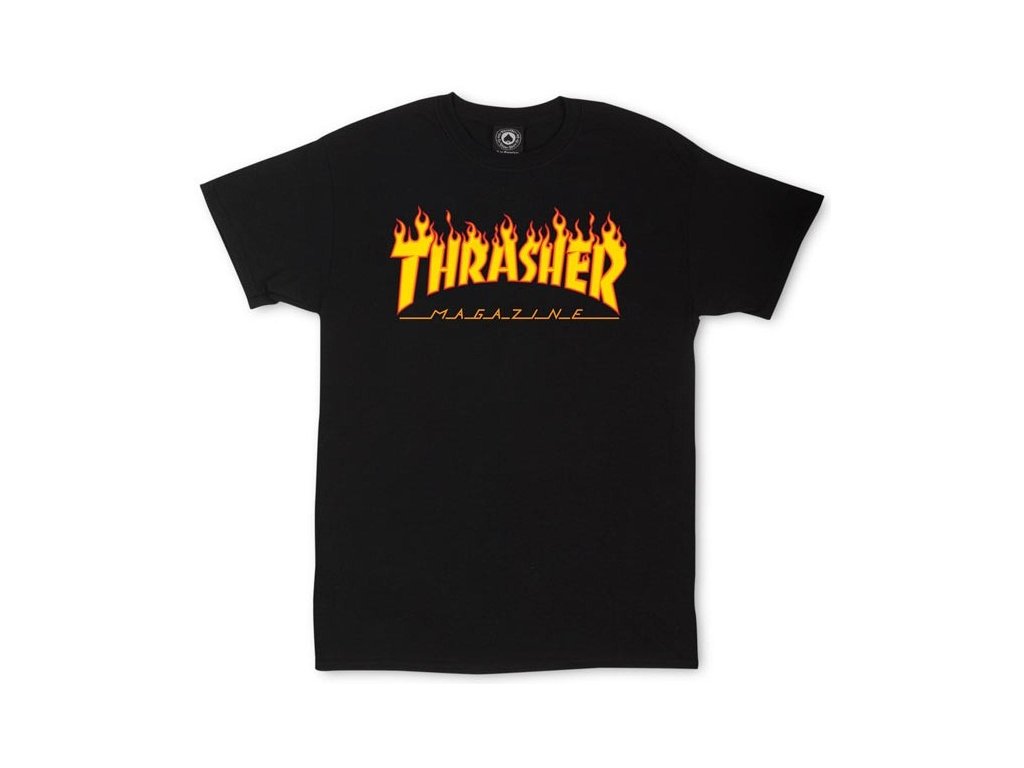 THRASHER - Flame BLACK Tričko | CubeSkateshop.sk