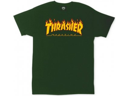 cha thrasher flame logo tee forest green