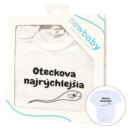 Body s potiskem New Baby Oteckova najrýchlejšia - darčekové balenie 56 (0-3m)