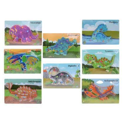 Dřevěné puzzle celobarevné - dinosary