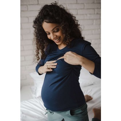 Tehotenské a dojčiace tričko Milk Shirt milk & love modrá S