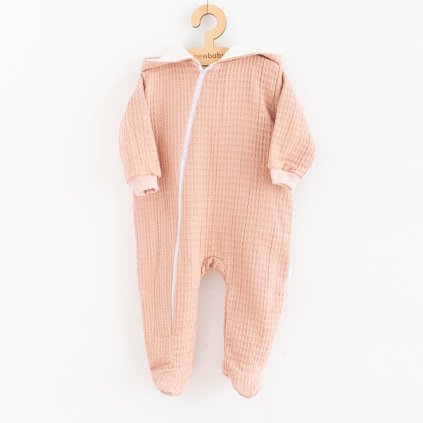 Dojčenský mušelínový overal s kapucňou New Baby Comfort clothes ružová 80 (9-12m)