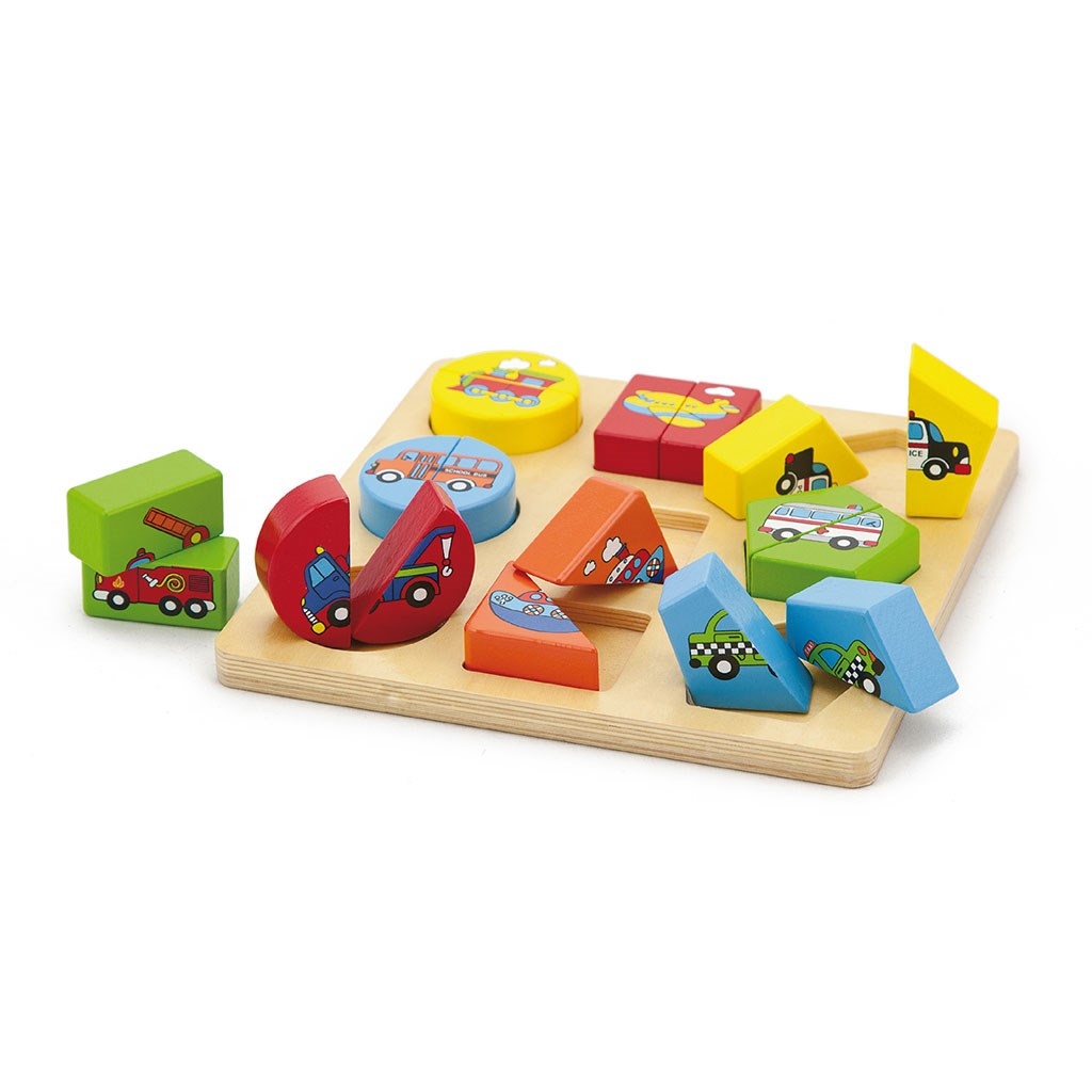 Drevené puzzle pre najmenších Viga Tvary a auta