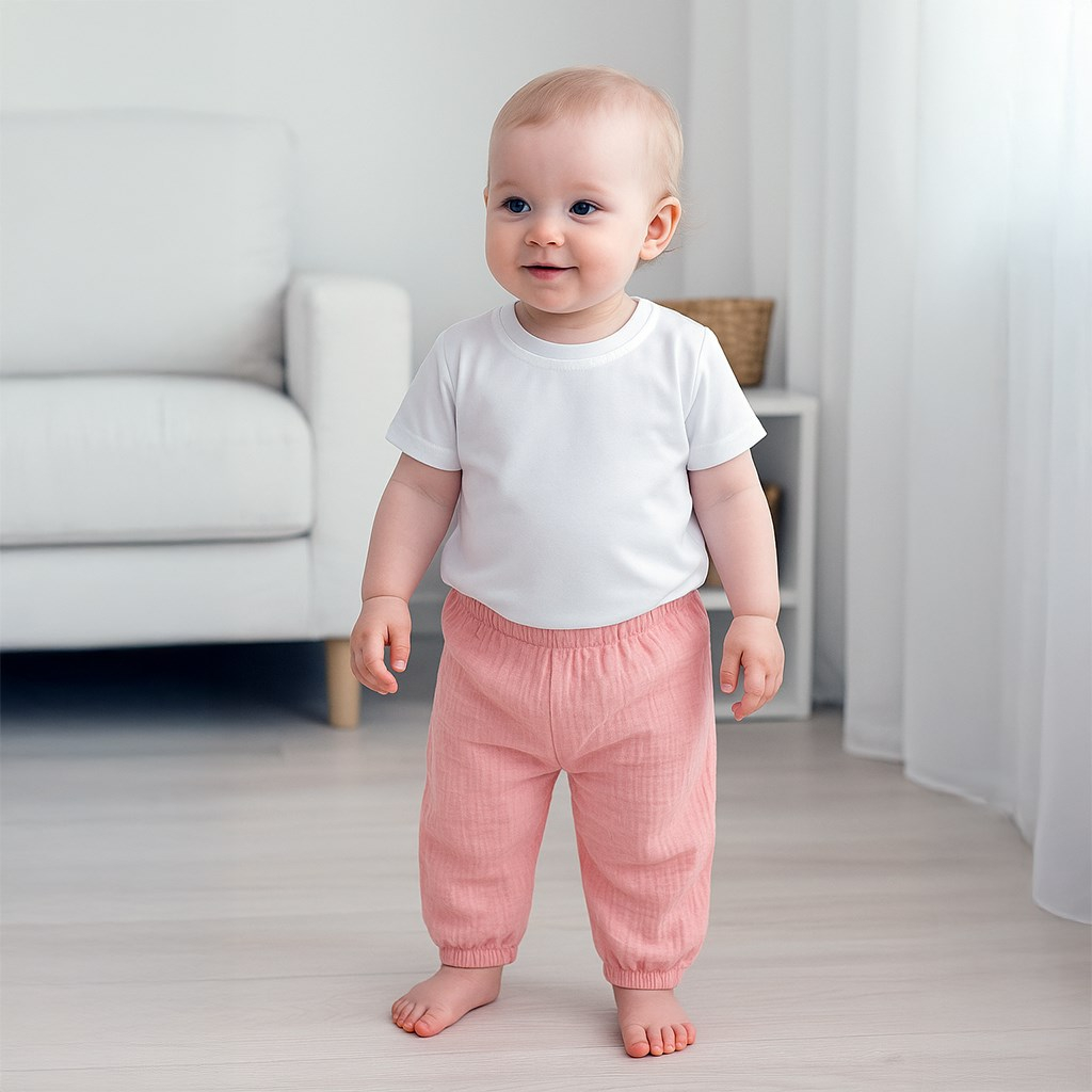Detská bavlnená súprava tričko a mušelínové nohavice New Baby Kindergarten ružová 104 (3-4r)