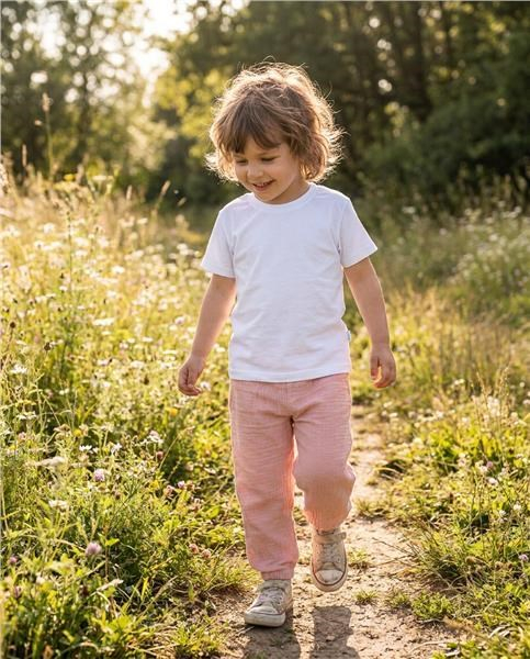 Detská bavlnená súprava tričko a mušelínové nohavice New Baby Kindergarten ružová 104 (3-4r)