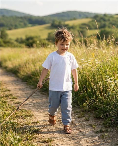 Detská bavlnená súprava tričko a mušelínové nohavice New Baby Kindergarten modro-sivé 104 (3-4r)