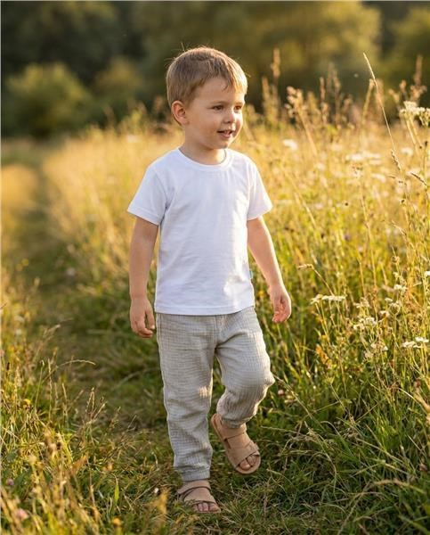 Detská bavlnená súprava tričko a mušelínové nohavice New Baby Kindergarten svetlo sivé 116 (5-6 rokov)