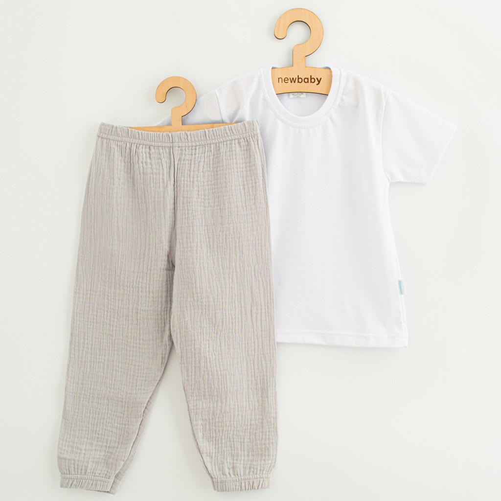 Detská bavlnená súprava tričko a mušelínové nohavice New Baby Kindergarten svetlo sivé 122 (6-7 rokov)