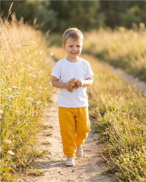 Detská bavlnená súprava tričko a mušelínové nohavice New Baby Kindergarten toffe 122 (6-7 rokov)