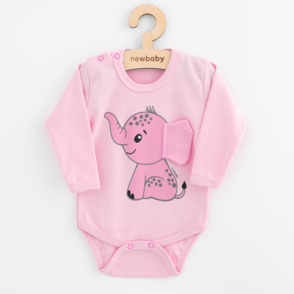 Dojčenské body s dlhým rukávom New Baby Happy Elephant pink 74 (6-9m)