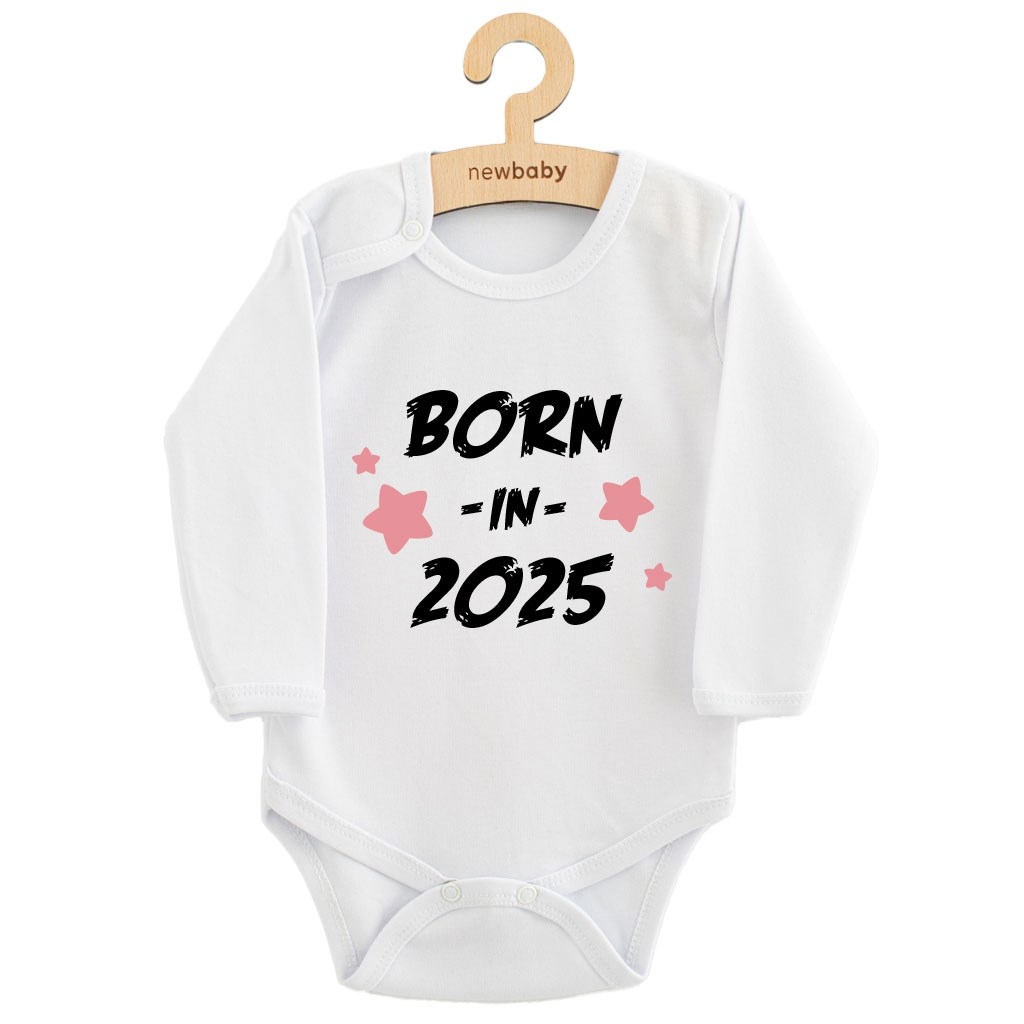 Detské body s potlačou New Baby BORN IN 2025 pink 56 (0-3m)